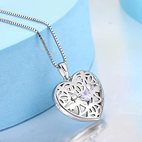 Fj Photo Angel Locket Necklace June Alexandrite Birth Stone Sterling Silver Vintage Hollow Angel Pendant, Gift For Ladies #TOP2
