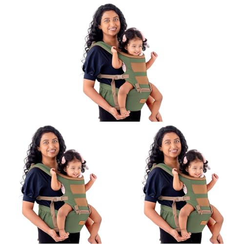 Image of LuvLap Royal Hip Seat Baby Carrier with 4 Carry Positions, Baby Carrier with Hip seat for 6 to 24 Months Baby, Adjustable New-Born to Toddler Carrier, Max Weight Up to 15 Kgs (Green) (Pack of 3)