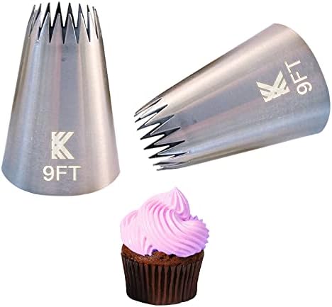 Kalane Extra Large Stainless Steel Icing Piping Nozzle Tip Set for Baking and Cake Cupcake Cookie Decorating F06 F02 R22L 9FT Stars Shells in a Box