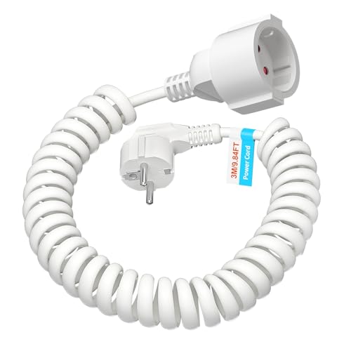 3M Schuko Verlängerungskabel Schutzkontakt Spiralleitung dehnbar bis 3M Max IP20 Verlängerungsleitung (230V/16 A) Spiralkabel 3 x 1 0 mm mit Schuko Stecker & Kupplung Weiß