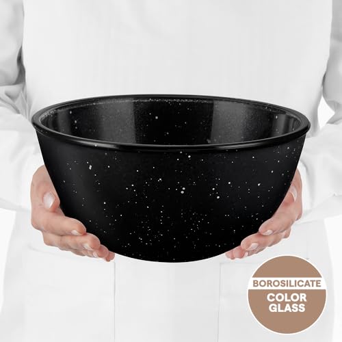 Image of Borosil 2.8 L Round Shape Serving & Mixing Bowl | Made in India Borosilicate Glass Bowl for Kitchen & Dinning | Bowl for Mixing Dough, Salad, Batter, Pasta | Microwave & Dishwasher Safe (Pebble Black)