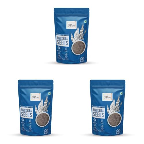 Image of Chef Urbano Chia Seeds 300 Gms- Non-GMO and Fibre Rich Seeds | Omega-3 Seeds for Eating | Healthy Snacks (Pack of 3)