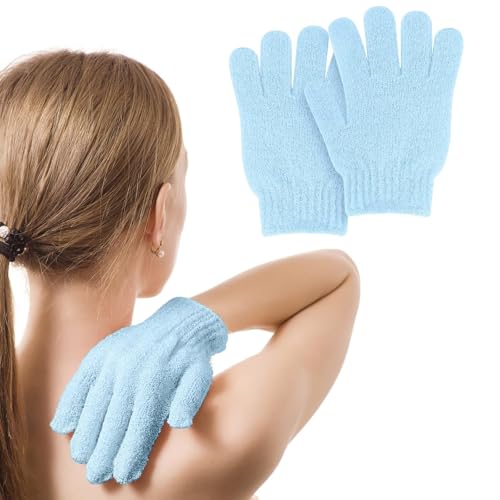 2 PCS Exfoliating Glove Loofah Sponge Exfoliating Body Scrubber Deep Cleansing Removes Dead Skin for Both Women and Men (Blue)