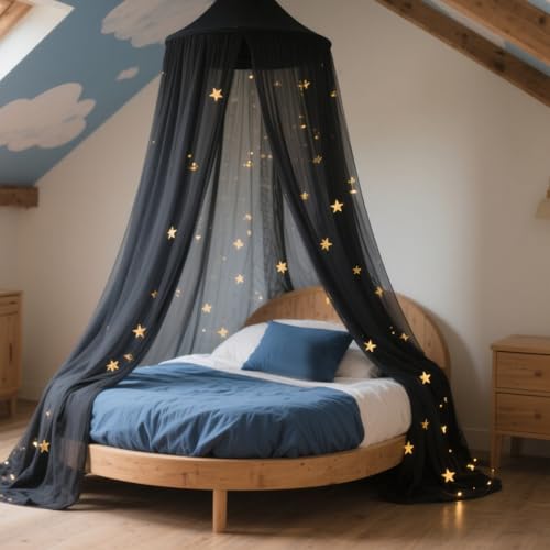 Moskitonetz Bett, Stern Tagesdecke Mädchen,Große Hängende Tagesdecke, Reisefreundlich, Perfekt Für Familien, Reisen Und Camping (Schwarz)