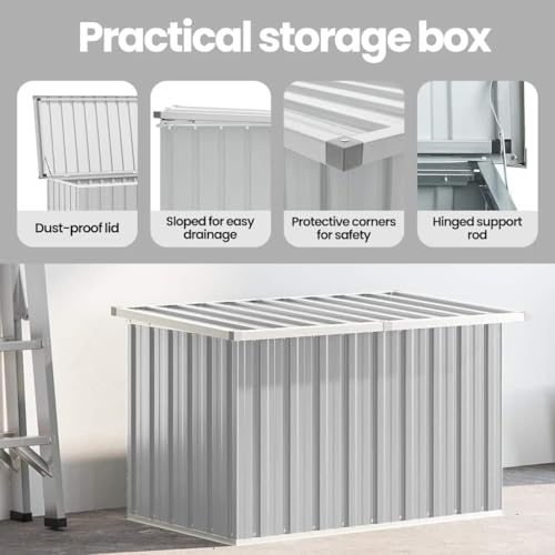 Miniatura 6 de Vidaxl Caja De Almacenaje Para Jardín, Arcón Exterior De Ordenación, Baúl De Almacenamiento, Caja Grande Para Terraza Patio, Gris 109x67x65 Cm