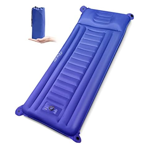 Evajoy Isomatte Camping Handdruck aufblasbares Luftkissen Kleine, schnell Manuelles Aufblasen, integrierte Luftpumpe und Tragetasche Cover