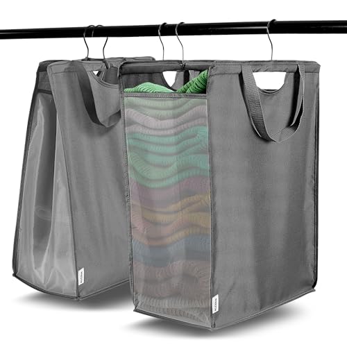 ALCOVA 2 Pack Hanging Laundry Hamper, Space-Saving Mesh Hanging Laundry Bag with Dual Handles & Sturdy Hooks, Portable Hanging Hamper for Family, College Students, Small Closet Solutions by ALCOVA - Used condition - US$26.99
