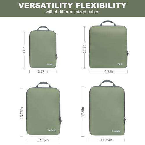 Image of BAGAIL 4 Set /6 Set /8 Set Compression Packing Cubes Travel Accessories Expandable Packing Organizers (Cloth Pattern, 4-Matcha Green)