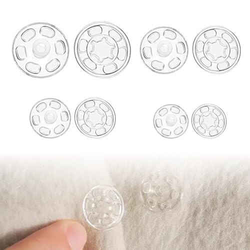 80 Paires Bouton Pression Plastique,Boutons Transparents, Différentes Tailles (7mm, 12mm, 15mm, 20mm) - Boutons Pression en Plastique à Coudre Transparent...