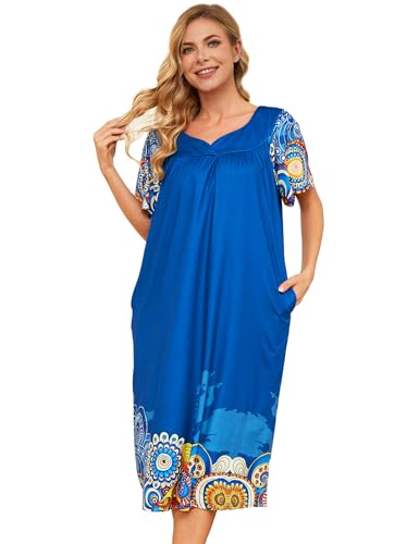 Image of Muumuu House Dresses for Women Nightgown Duster Moomoo Short Sleeve Patio Dress with Pockets S-3XL