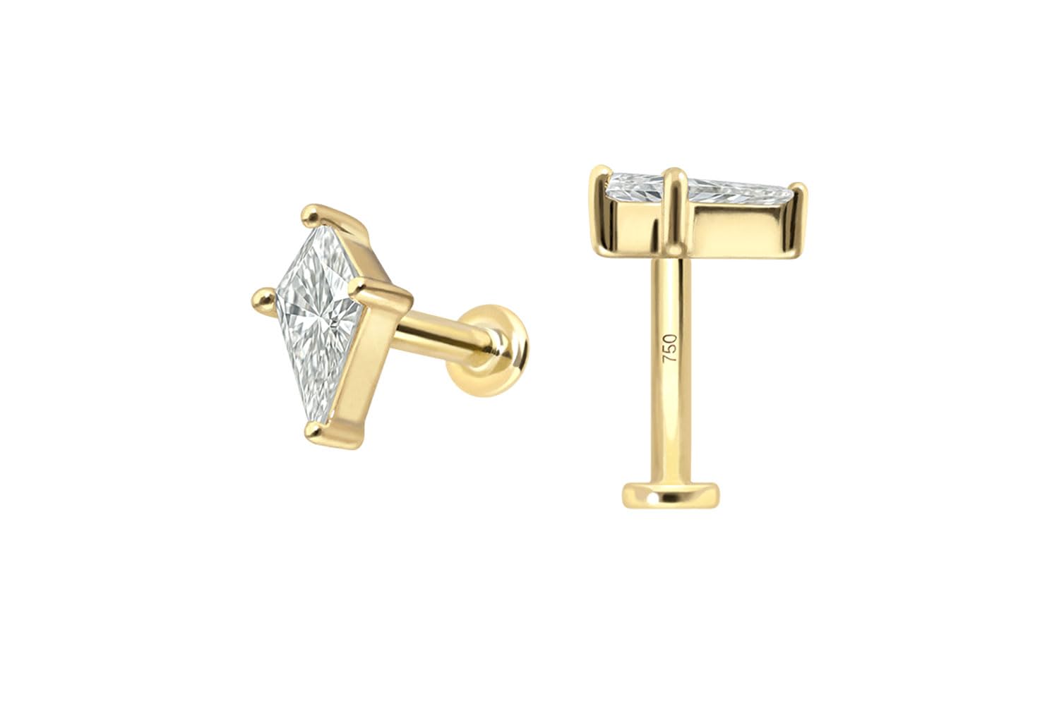 PIERCINGLINE Piercing Stecker 18 Gold Labret mit Innengewinde DIAMANT-SCHILD 750er Gold - Goldfarben