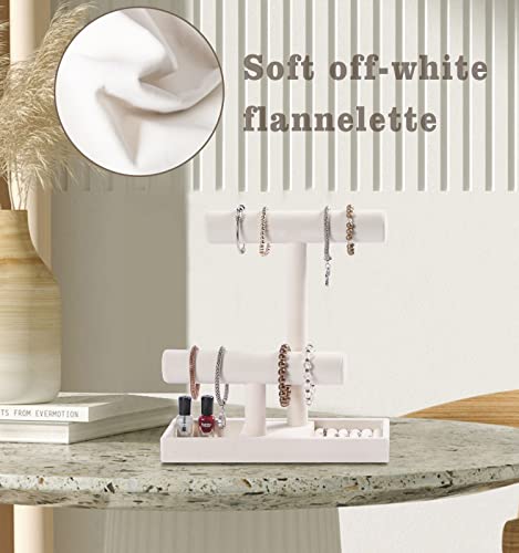 Pengup 2 Tier Jewelry Organizer Holder,Bracelet Necklace Stand With Rings Tray,Beige Velvet Jewelry Displays For Girls. #TOP4