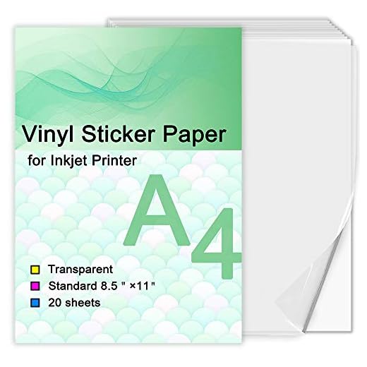 Printable Vinyl Sticker Paper for Inkjet Printer - Transparent Clear - 20 Self Adhesive Sheets - Waterproof Decal Paper - Standard Letter Size 8.5"x11" (20 sheets, transparent)