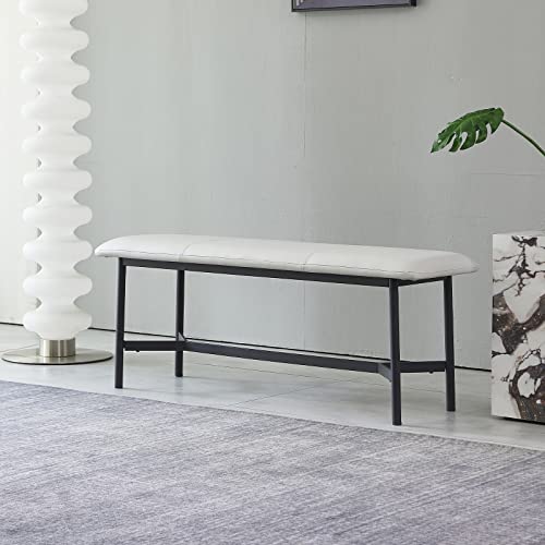 47In Upholstered Pu Leather Bedroom Bench, Entryway Bench With Stainless Steel Legs, End Of Bed Bench, Reception Bench Office Chair, Long Couch Bench For Bedroom, Entryway, Living Room #TOP23