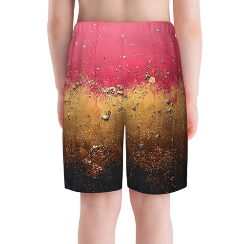 Boys Beach Board Shorts Swim Trunks Quick Dry Swimwear Kids Youth, Pink Sparkles Glitter Golden Vintage4