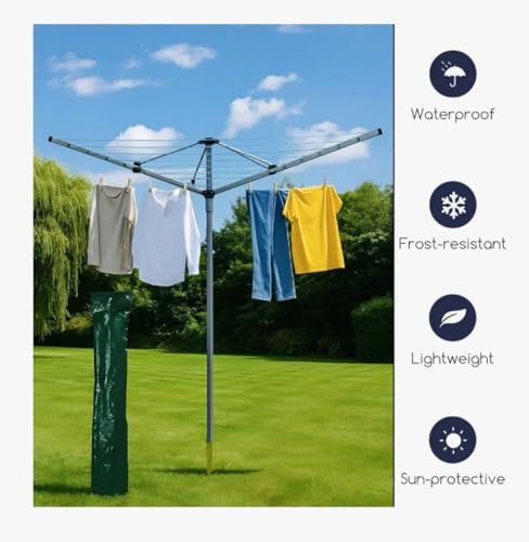 NEELAUK 60m Heavy-Duty Rotary Washing Line - 4 Arm Outdoor Clothes Dryer with Ground Spike, Powder-Coated Garden Airer & Cover - Image 5