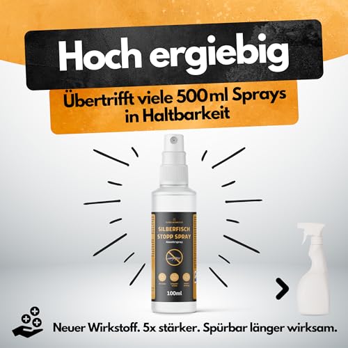 Silberfisch Stopp Spray – 100 ml – Hochkonzentriertes Repellent gegen Silberfische – Langanhaltender Schutz bis zu 12 Wochen – Für Badezimmer, Küche & Abstellraum – Silberfischabwehr – PT19