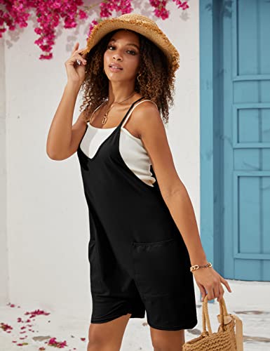 Yidarer Women's Summer Casual Short Overalls Sleeveless Spaghetti Straps Loose Shorts Jumpsuit With Pockets(Black-S) #TOP4