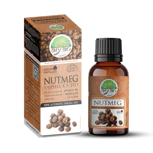Aryan Herbals Aceite de nuez moscada, aceite natural sin diluir, prensado en frío, aceite esencial 100% puro para aromaterapia, difusores de aroma, 15 ml