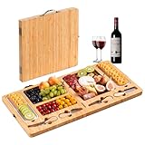 HBlife Bamboo Cheese Board & Knife Set Extra Large Folding Charcuterie Boards Set & Accessories House Warming Gift Perfect Choice for Christmas Wedding