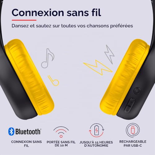 Trust Nouna Casque Bluetooth sans Fil pour Enfant 4-10 Ans avec Limite de Volume (85dB) Casque Micro Pliable avec Autocollants, 15h d'Autonomie, Headphones pour Switch, Tablette, Musique, Noir