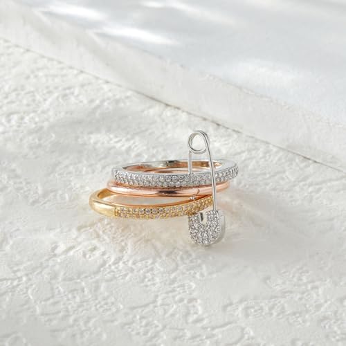 Jacruces Silver Stackable Rings for Women Non Tarnish Ring Set Dainty 14k Gold Plated Cz Cubic Zirconia Wedding Thumb Ring Set Stacking Pack Statement Chunky Band Rings Unique Jewelry Gift by Jacruces - Used condition - Image 4