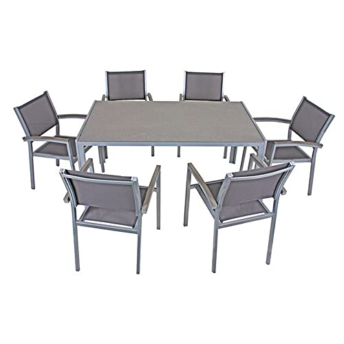Lomadox Gartenmöbel Set 1 Tisch und 6 Stühle in grau