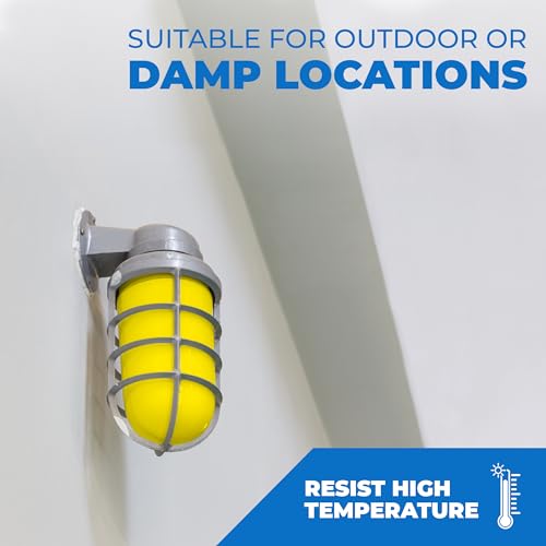 Image of OHLECTRIC Yellow Replacement Weather Tight Light Fixture - Threaded Bulb Cover - Sturdy Clear Glass Protectant - Frosted Globe Shade - Outdoor Vapor Proof Fixture