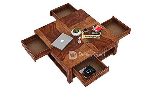 Image of DRIFTINGWOOD Sheesham Wood Borstein Center Coffee Table for Living Room | One Shlef & 4 Drawer | Natural Finish