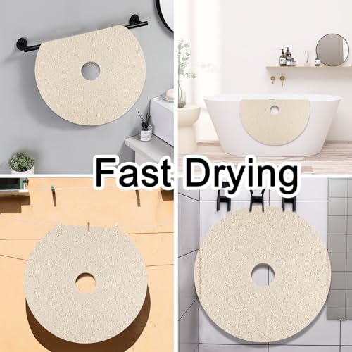 Tapis de bain luffa séchage rapide rond 61x61cm beige résistant