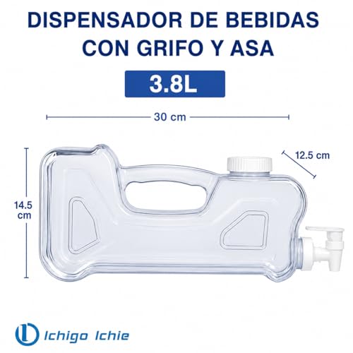 Miniatura 2 de Dispensador De Agua Para Nevera Con Grifo Y Asa, Garrafa De Plástico Transparente Reutilizable Para Bebidas Frías, Dispensador Portátil Resistente Y Libre De Bpa, Capacidad De 3.8 Litros