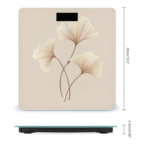Báscula digital de baño con hojas de ginkgo marrón y vidrio templado miniatura 2