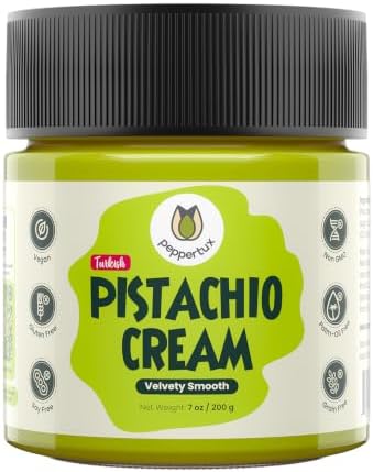 Peppertux Farms Pistachio Cream - Natural Vegan Spread Pistachio Paste for Baking, Cake, Ice Cream, Cookie & More - High Protein Turkish Pistachios Flavoring - Gluten-Free, Unrefined Sugar (7oz)