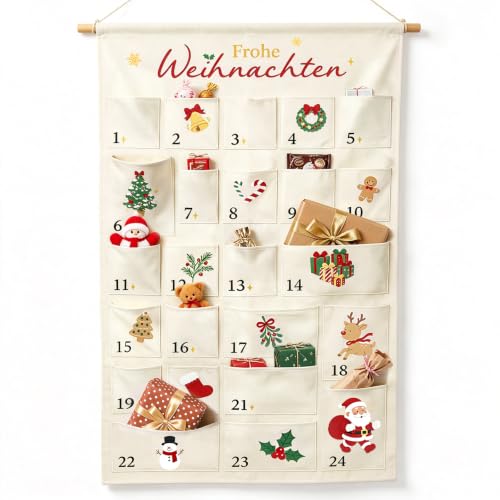 Shining She Calendrier de l'Avent 2026 à remplir en tissu, 120 x 70 cm, 24