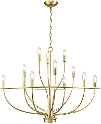 FookChak 12-Light Gold Chandelier Vintage Candle Chandelier Light Fixture Dining Room Chandelier Over Table for Living Room,Kitchen Island,Bedroom,36in, E12
