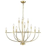 FookChak 12-Light Gold Chandelier Vintage Candle Chandelier Light Fixture Dining Room Chandelier Ove