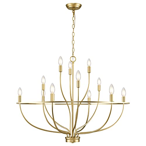 Large Gold 12-Light Modern Chandelier for Living Room