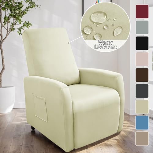 Waterproof Small Recliner Chair Covers, 4 Piece Stretch Recliner Slipcovers for Small Recliner, Elastic Lazyboy Covers with Storage Pocket, Machine Washable Sofa Protector (Cream Yellow) by Master Pink - Used condition - Image 4