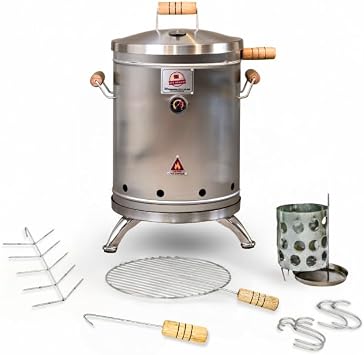 16 Pound 2-in-1 Smoker Barrel Vertical Grill - Premium 304 Stainless Steel - Barril Charcoal BBQ Thermometer & Ventilation - Cooking Accessories Meat Kit - Portable Outdoor, Camping - QUE ASADOR