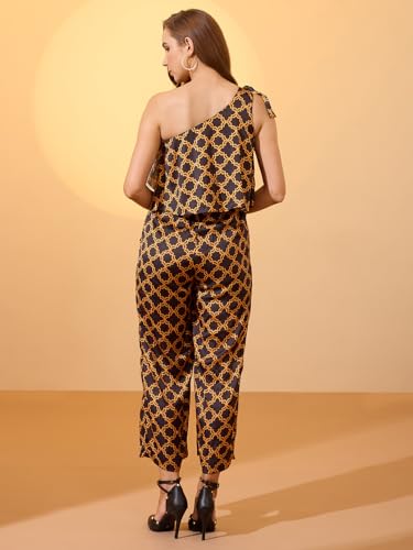 Globus Women Tie-Up One Shoulder Abstract Print Wide Leg Party Jumpsuit