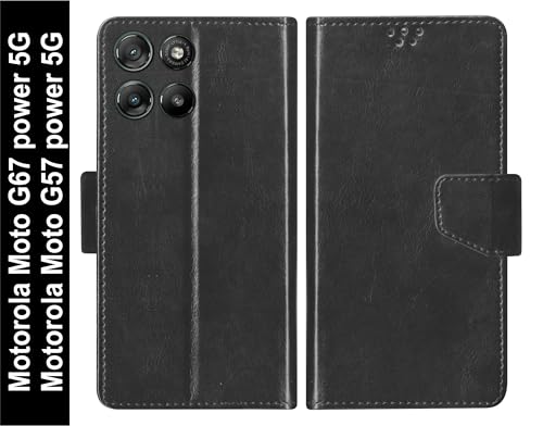 Image of SBMS Flip Cover for Motorola Moto G67 Power 5G / Moto G57 Power Back Cover Case with Magnatic Closure | Genuine Leather Finish | Inbuilt Stand | Card & Money Pocket | Wallet Style Case (Black)