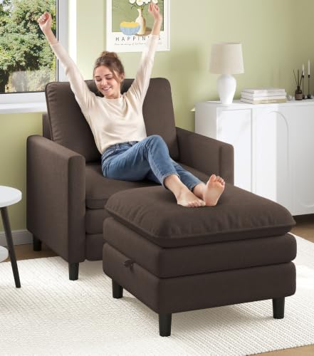 Image of Welzona 3-Layers Cloud Accent Chair with Ottoman, 33 inch Teddy Reading Chair