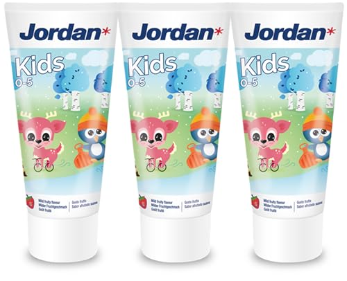 Jordan ® Lot de 3 dentifrices pour enfants de 0 à 5 ans, goût fruité doux, 150 ml