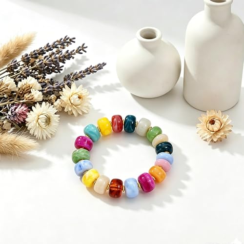 chorfla Colorful Beaded Bracelets for Women, Boho Rainbow Chunky Resin Elastic Stretch Bracelet, Vibrant Summer Beach Jewelry Gift — view 6