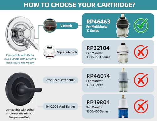 Image of RP46463 Cartridge Compatible with Delta Monitor 17 Series (2006-Present) Dual Function Bath Tub and Shower Faucet Plumbing Parts Shower Faucet Cartridge with Seat and Spring Adapter