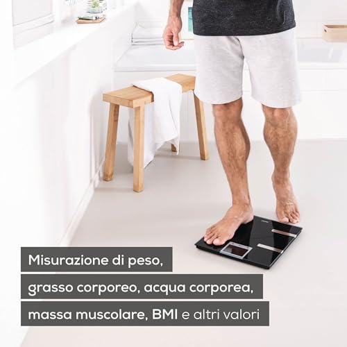 Beurer BF 720 Bilancia Diagnostica con connessione Bluetooth allo smartphone, determinazione del peso e del grasso corporeo, della percentuale muscolare e del fabbisogno calorico AMR/BMR, colore nero - Immagine 1