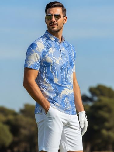 Image of Alex Vando Mens Golf Shirts Short Sleeve Breeze Quick-Dry Print Polo Shirt