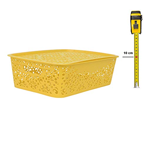 Image of Cutting EDGE Plastic Turkish Storage Basket with Lid,Large,Yellow(Set of 1)