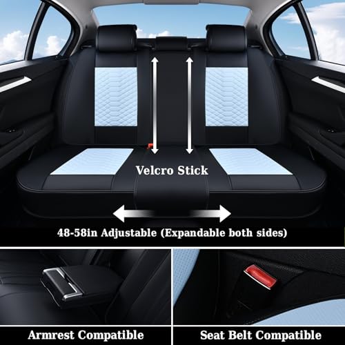 Image of Coverado Leather Seat Covers, Car Seat Covers Full Set, Waterproof Nappa Leather Car Seat Cover, Car Seat Protectors 5 Seats, Black & Blue Automotive Seat Covers Fit for Most Cars Trucks