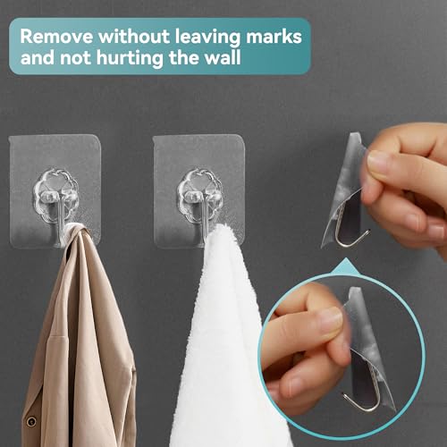 Image of 50 Pack Sticky Hooks for Hanging Heavy Duty, Wall Hook Adhesive, Transparent self Adhesive Hooks for Wall, Kitchen, Bathroom & Ceiling